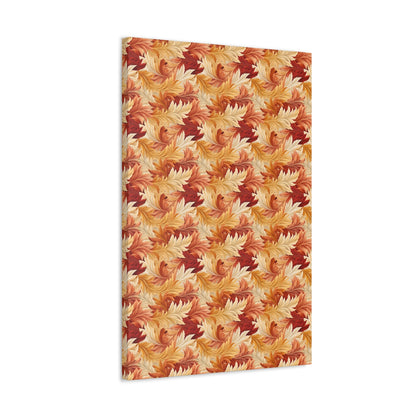 Feathered Foliage: Rococo-Inspired Autumn Patterns - Satin Canvas, Stretched - Pattern Symphony