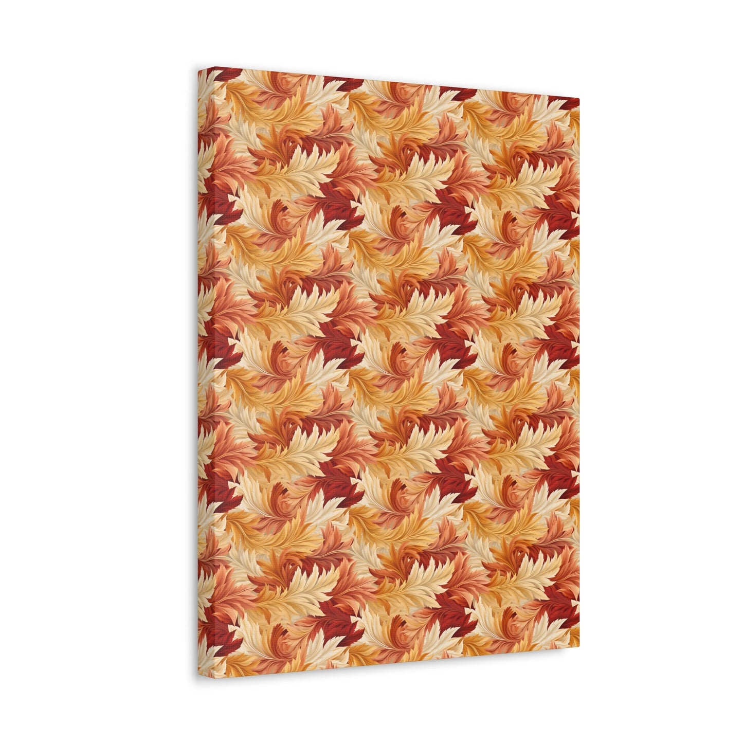 Feathered Foliage: Rococo-Inspired Autumn Patterns - Satin Canvas, Stretched - Pattern Symphony