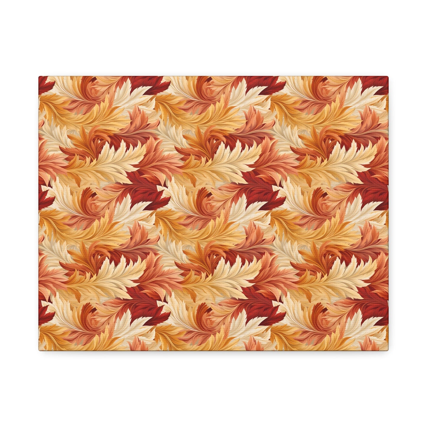 Feathered Foliage: Rococo-Inspired Autumn Patterns - Satin Canvas, Stretched - Pattern Symphony