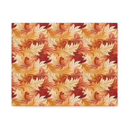 Feathered Foliage: Rococo-Inspired Autumn Patterns - Satin Canvas, Stretched - Pattern Symphony