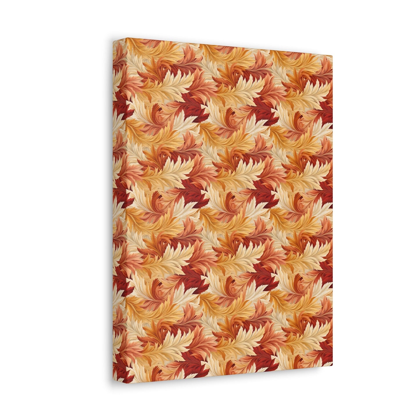 Feathered Foliage: Rococo-Inspired Autumn Patterns - Satin Canvas, Stretched - Pattern Symphony