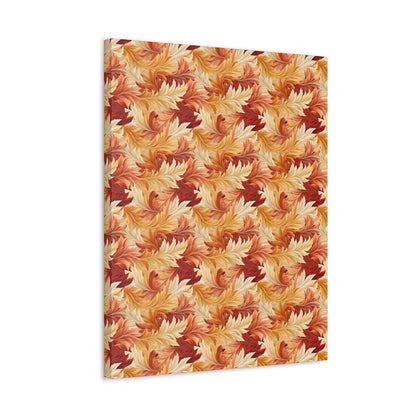 Feathered Foliage: Rococo-Inspired Autumn Patterns - Satin Canvas, Stretched - Pattern Symphony