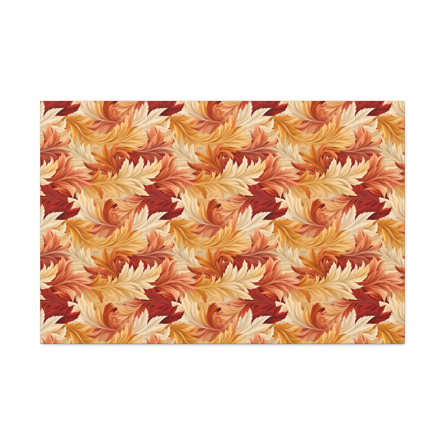 Feathered Foliage: Rococo-Inspired Autumn Patterns - Satin Canvas, Stretched - Pattern Symphony