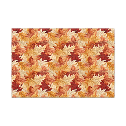 Feathered Foliage: Rococo-Inspired Autumn Patterns - Satin Canvas, Stretched - Pattern Symphony