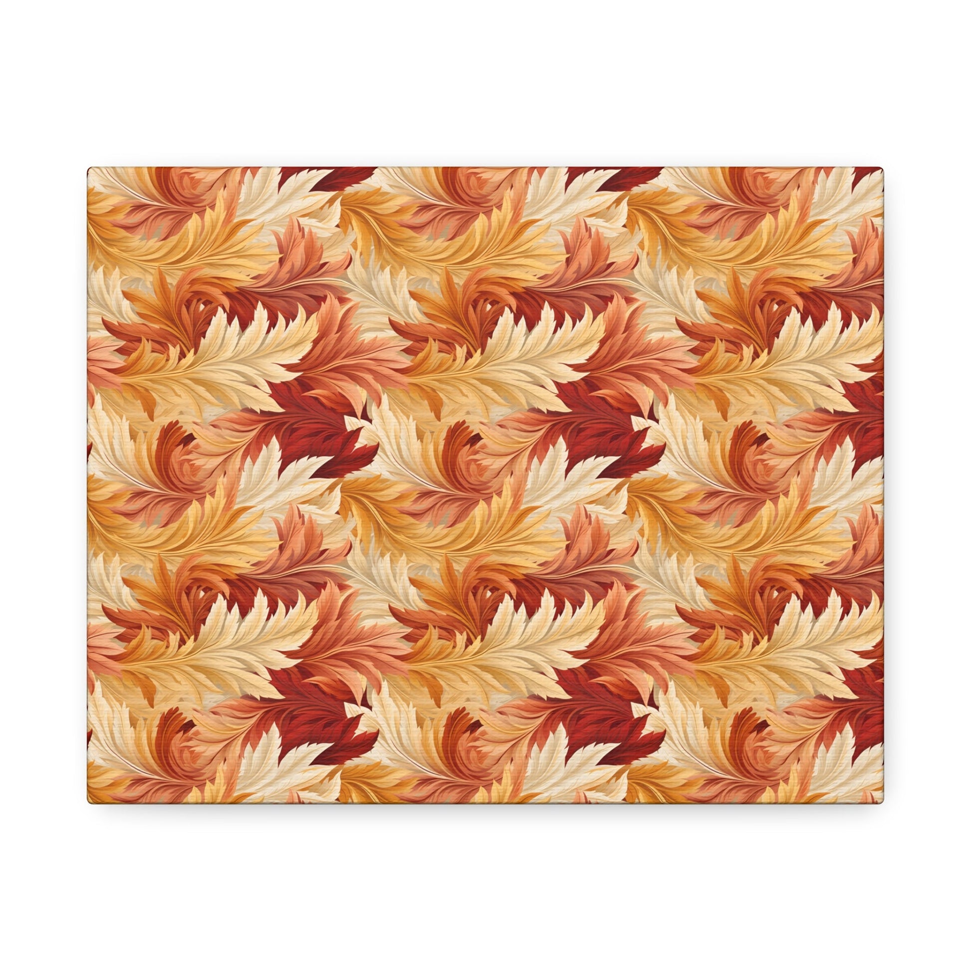 Feathered Foliage: Rococo-Inspired Autumn Patterns - Satin Canvas, Stretched - Pattern Symphony