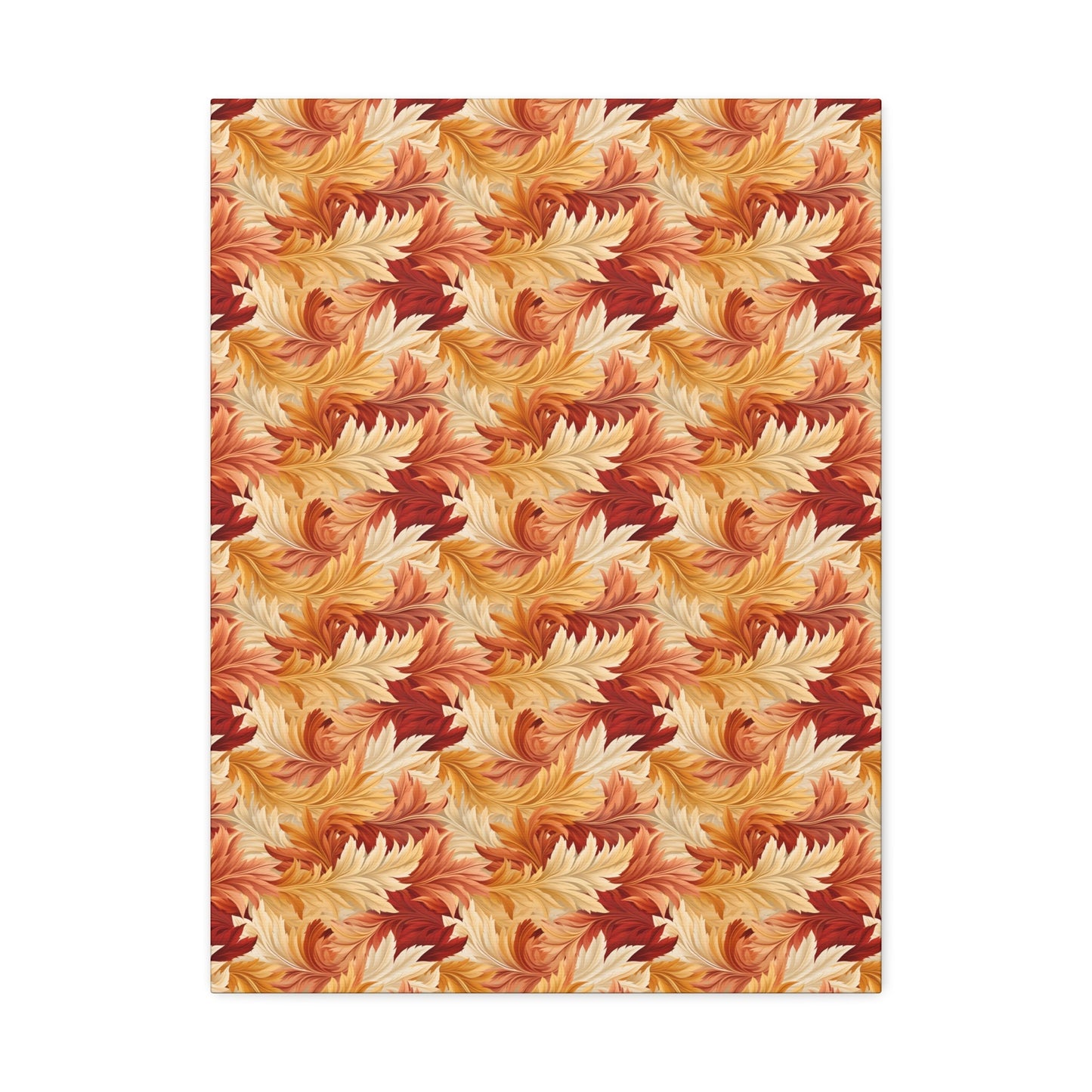 Feathered Foliage: Rococo-Inspired Autumn Patterns - Satin Canvas, Stretched - Pattern Symphony