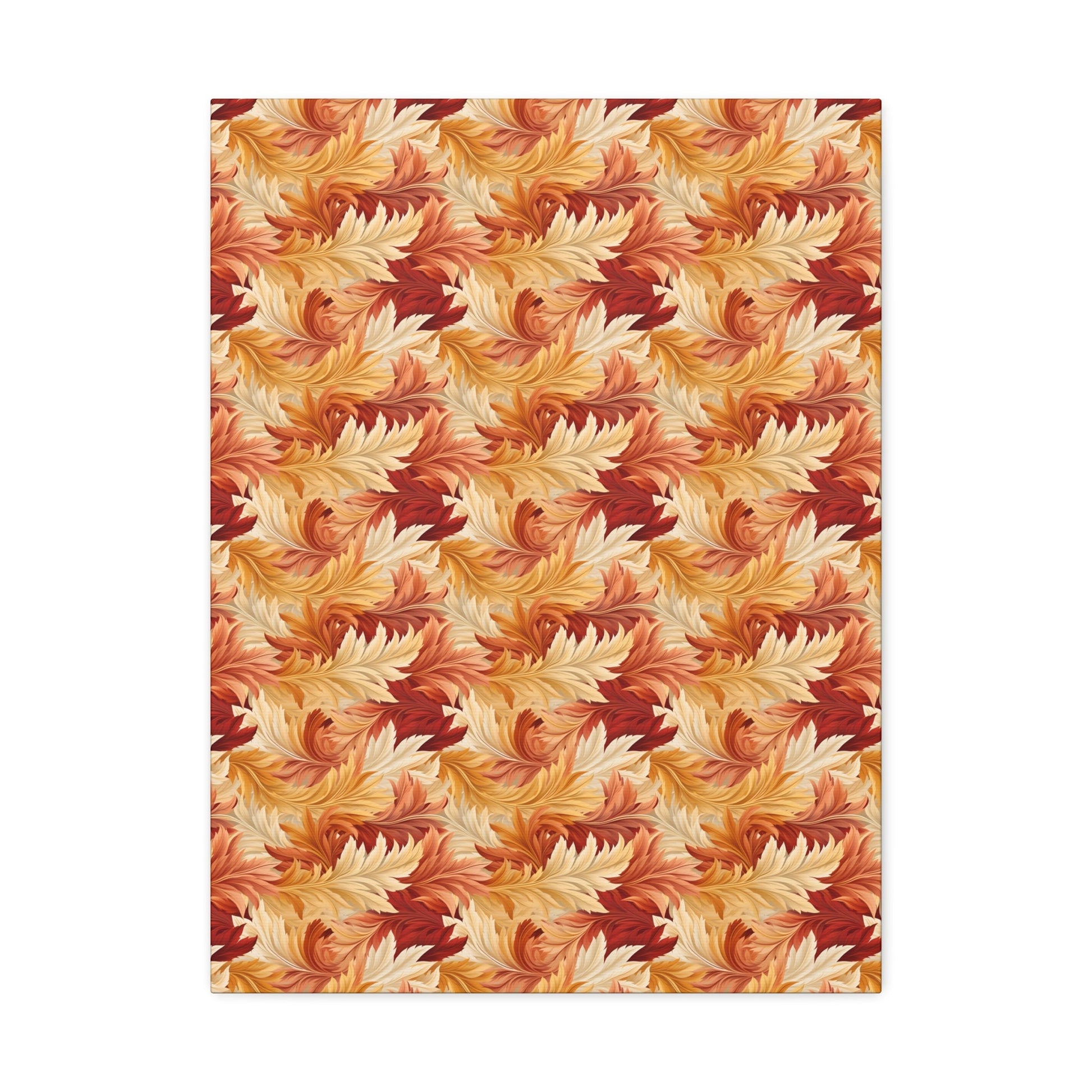 Feathered Foliage: Rococo-Inspired Autumn Patterns - Satin Canvas, Stretched - Pattern Symphony