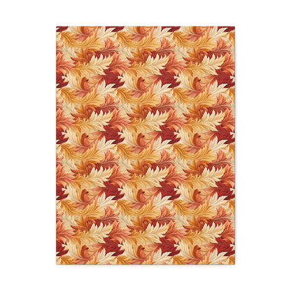 Feathered Foliage: Rococo-Inspired Autumn Patterns - Satin Canvas, Stretched - Pattern Symphony