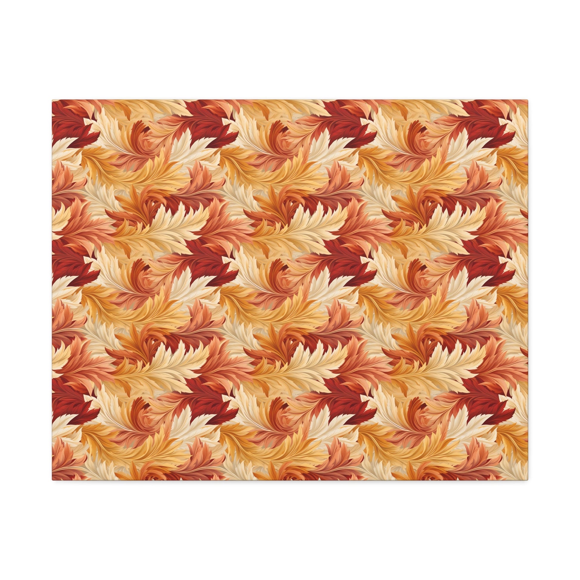 Feathered Foliage: Rococo-Inspired Autumn Patterns - Satin Canvas, Stretched - Pattern Symphony