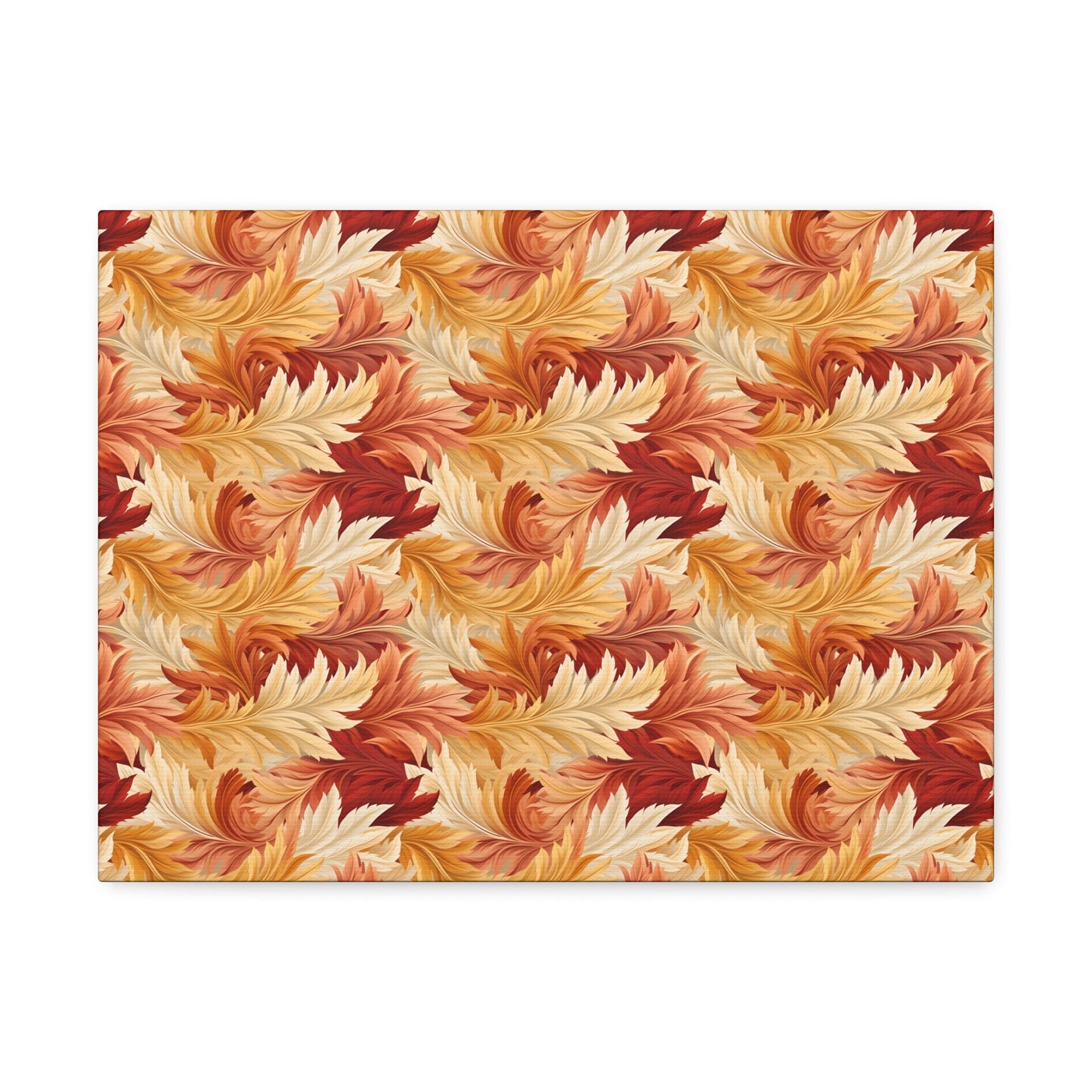 Feathered Foliage: Rococo-Inspired Autumn Patterns - Satin Canvas, Stretched - Pattern Symphony