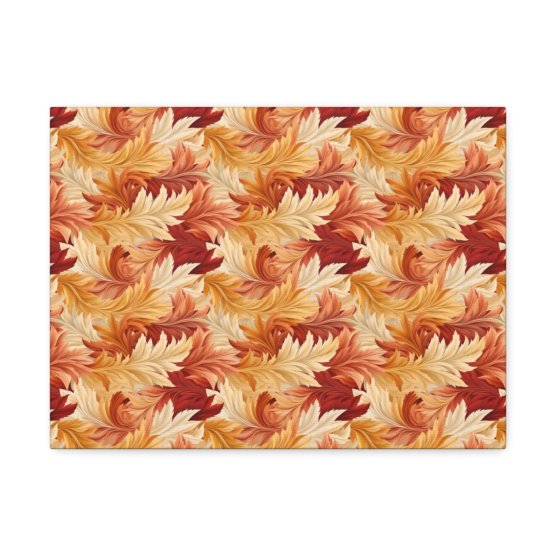 Feathered Foliage: Rococo-Inspired Autumn Patterns - Satin Canvas, Stretched - Pattern Symphony