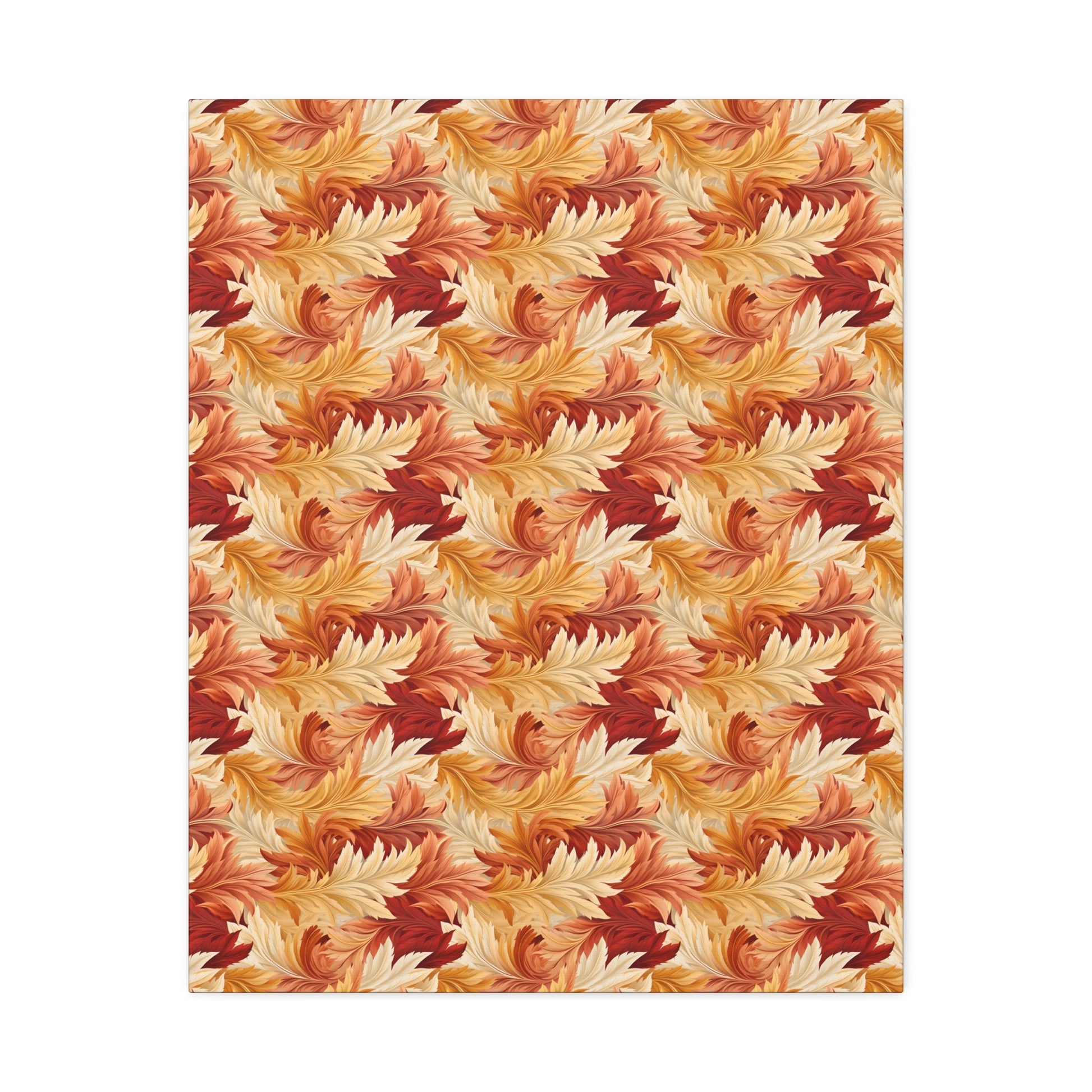 Feathered Foliage: Rococo-Inspired Autumn Patterns - Satin Canvas, Stretched - Pattern Symphony