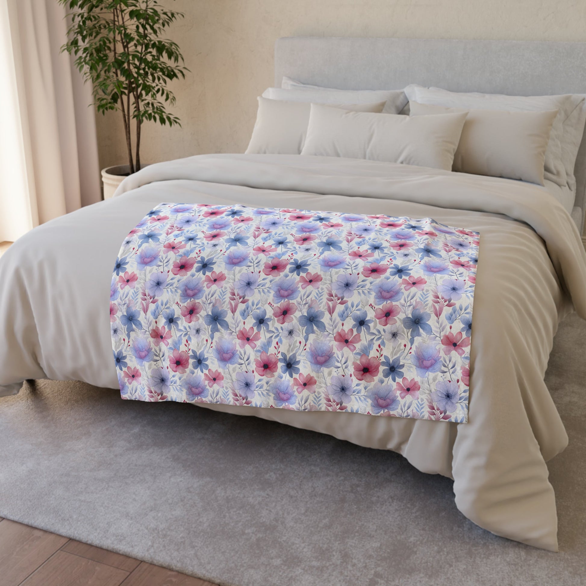 Floral Whispers - Subtle Shades of Violets, Pinks, and Blues - Sofa Throws - Pattern Symphony