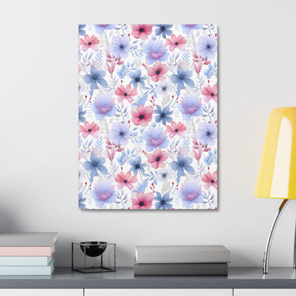 Floral Whispers - Subtle Shades of Violets, Pinks, and Blues - Wall Art Canvas - Pattern Symphony