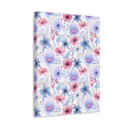 Floral Whispers - Subtle Shades of Violets, Pinks, and Blues - Wall Art Canvas - Pattern Symphony