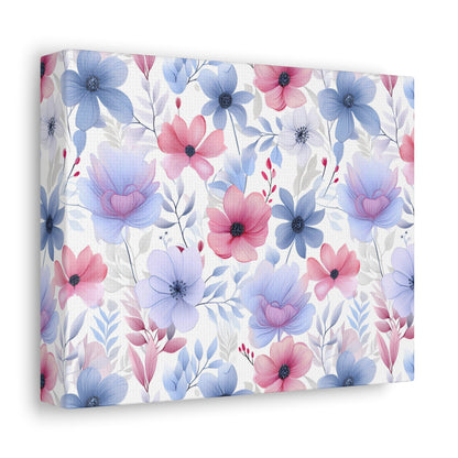 Floral Whispers - Subtle Shades of Violets, Pinks, and Blues - Wall Art Canvas - Pattern Symphony