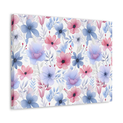 Floral Whispers - Subtle Shades of Violets, Pinks, and Blues - Wall Art Canvas - Pattern Symphony