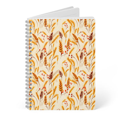 Golden Harvest: An Autumn Collage of Wheat and Berries - Notebook (A5) - Pattern Symphony