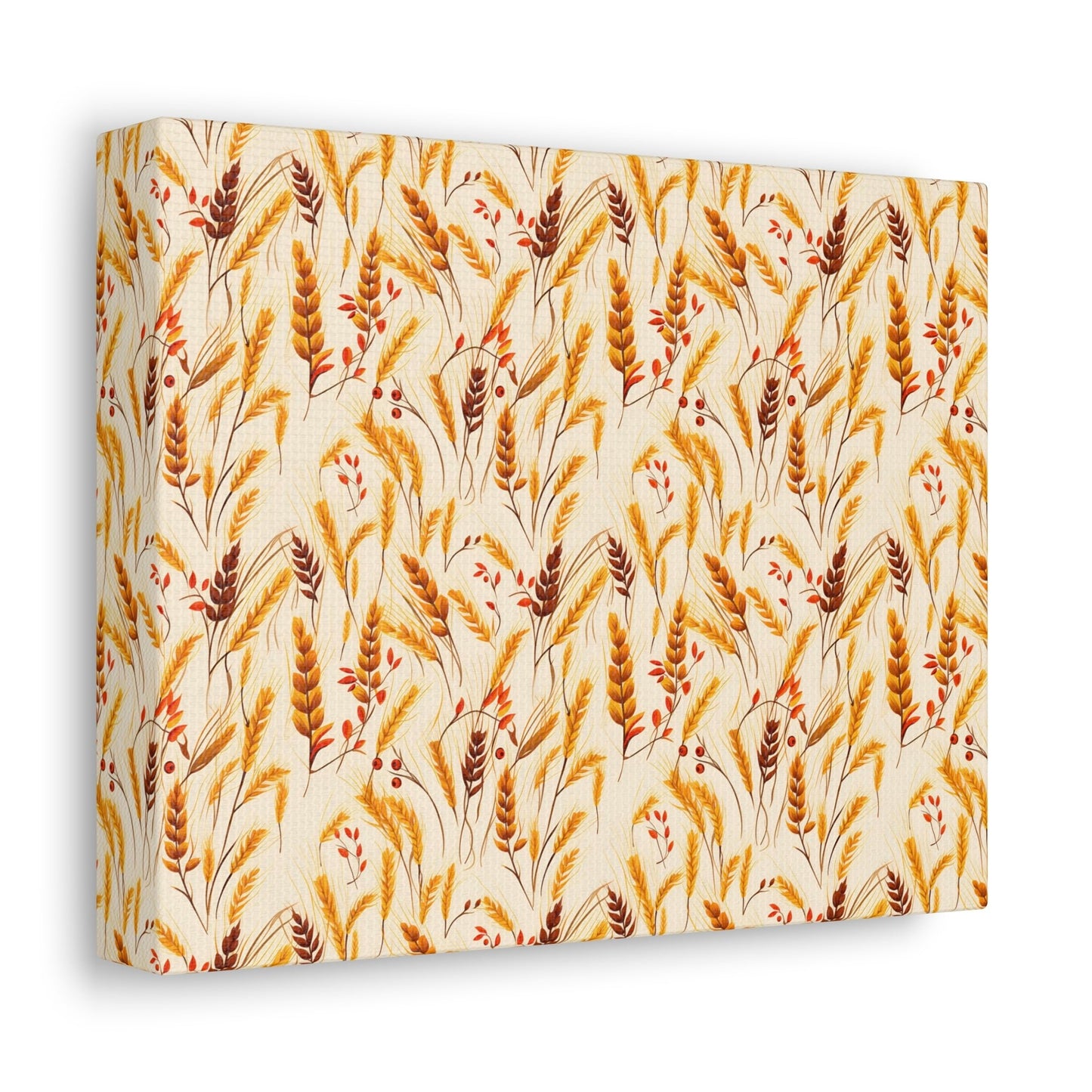 Golden Harvest: An Autumn Collage of Wheat and Berries - Satin Canvas, Stretched - Pattern Symphony