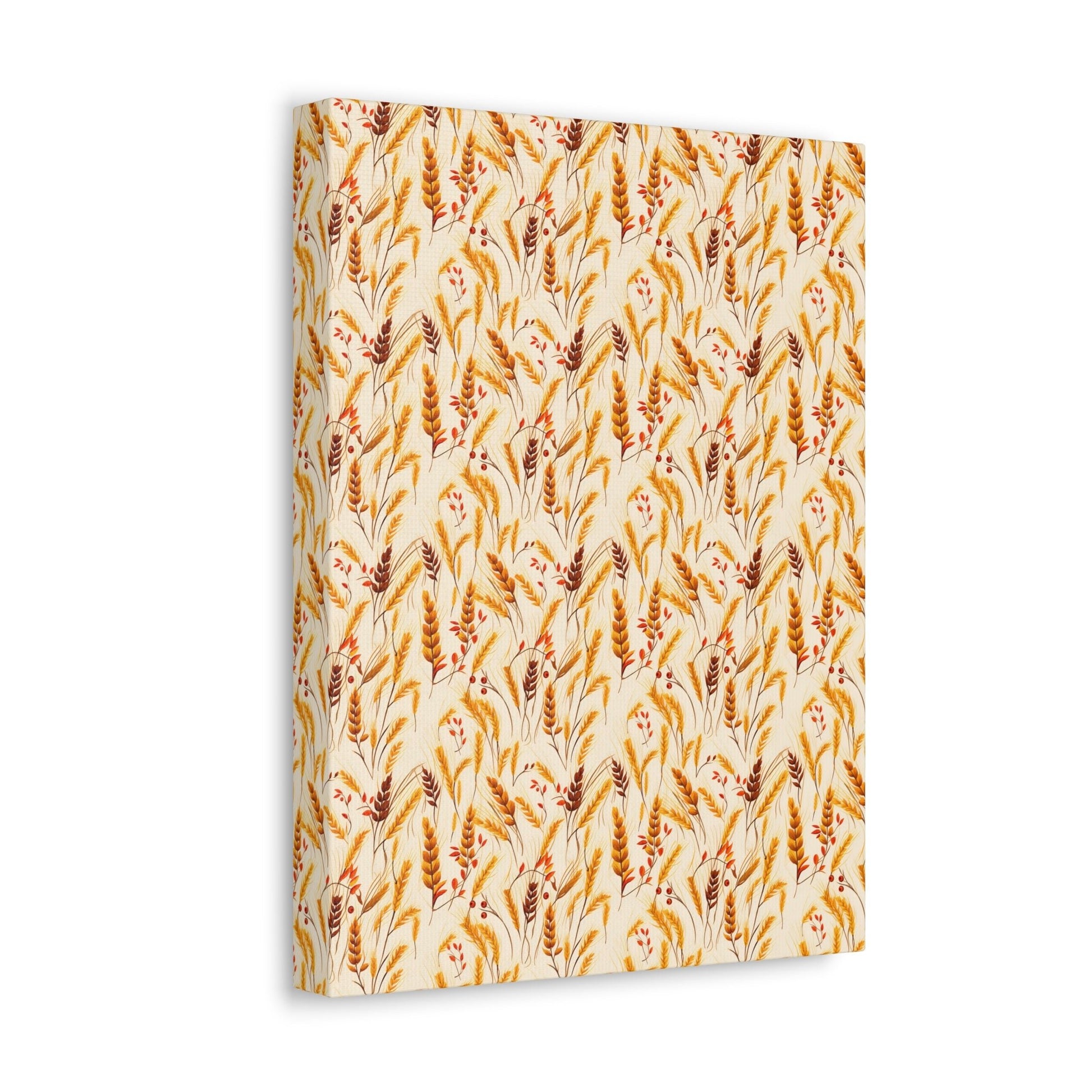 Golden Harvest: An Autumn Collage of Wheat and Berries - Satin Canvas, Stretched - Pattern Symphony