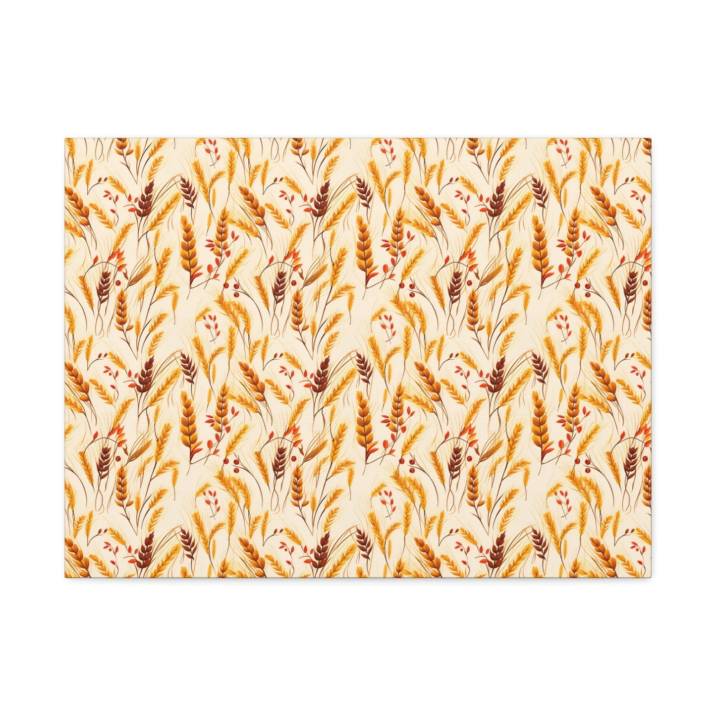 Golden Harvest: An Autumn Collage of Wheat and Berries - Satin Canvas, Stretched - Pattern Symphony