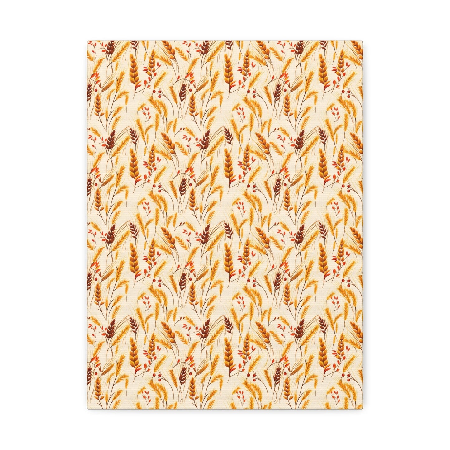 Golden Harvest: An Autumn Collage of Wheat and Berries - Satin Canvas, Stretched - Pattern Symphony