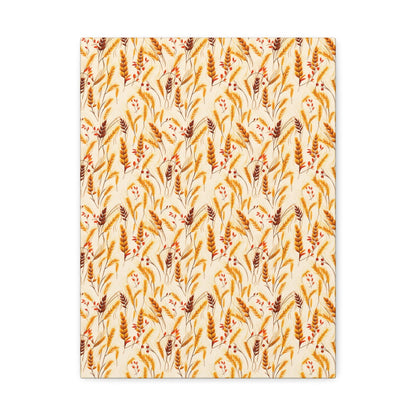 Golden Harvest: An Autumn Collage of Wheat and Berries - Satin Canvas, Stretched - Pattern Symphony