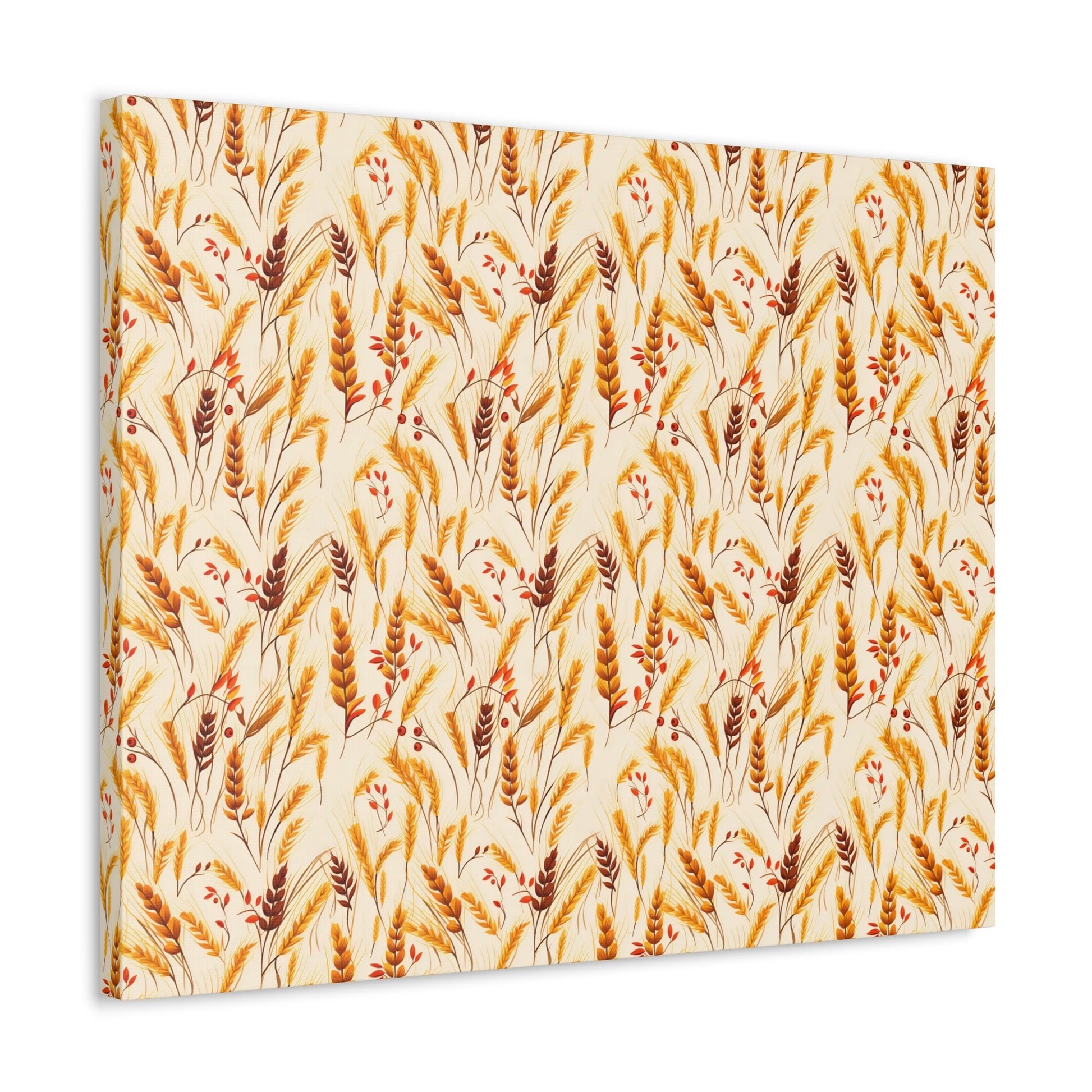 Golden Harvest: An Autumn Collage of Wheat and Berries - Satin Canvas, Stretched - Pattern Symphony