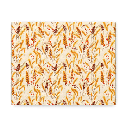 Golden Harvest: An Autumn Collage of Wheat and Berries - Satin Canvas, Stretched - Pattern Symphony