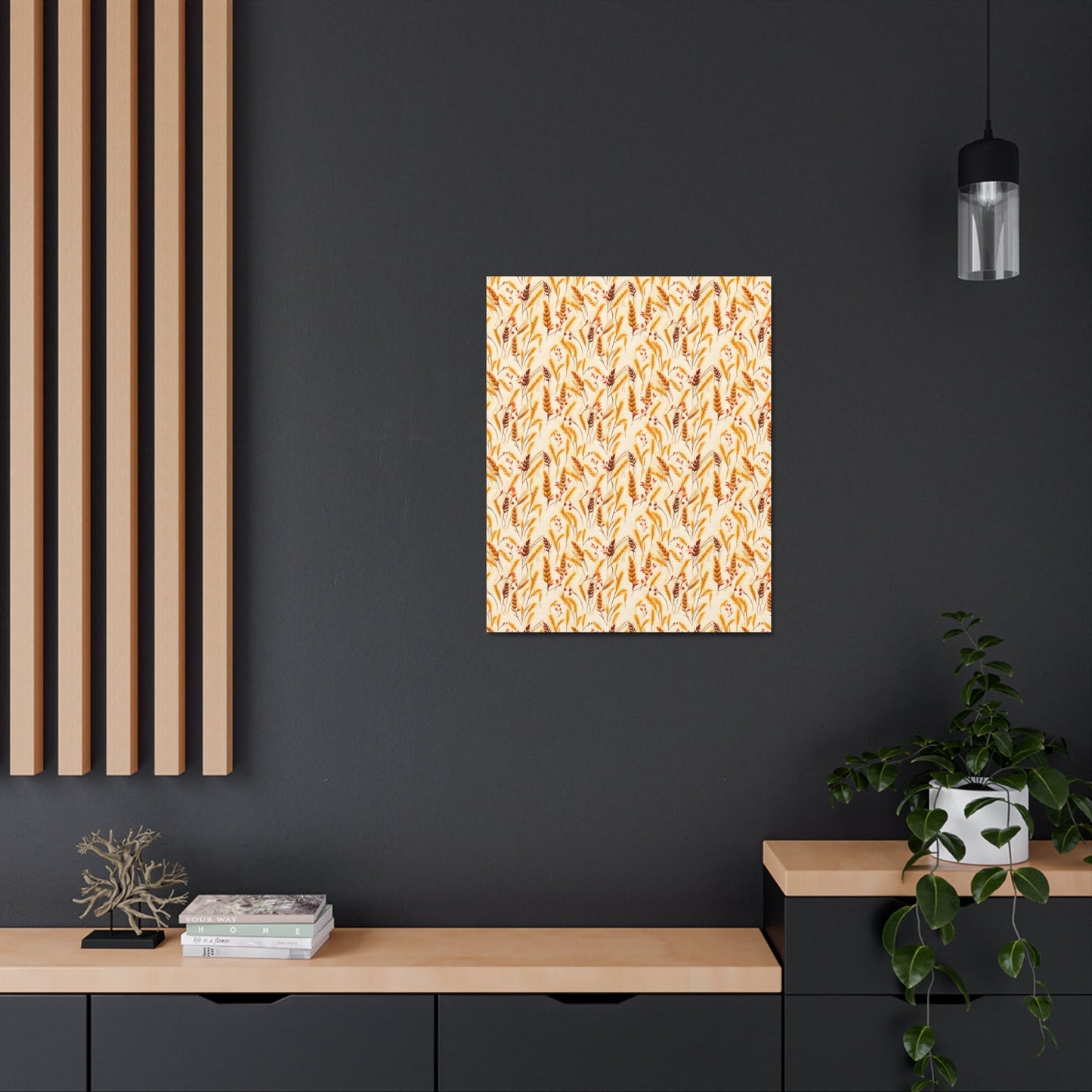 Golden Harvest: An Autumn Collage of Wheat and Berries - Satin Canvas, Stretched - Pattern Symphony