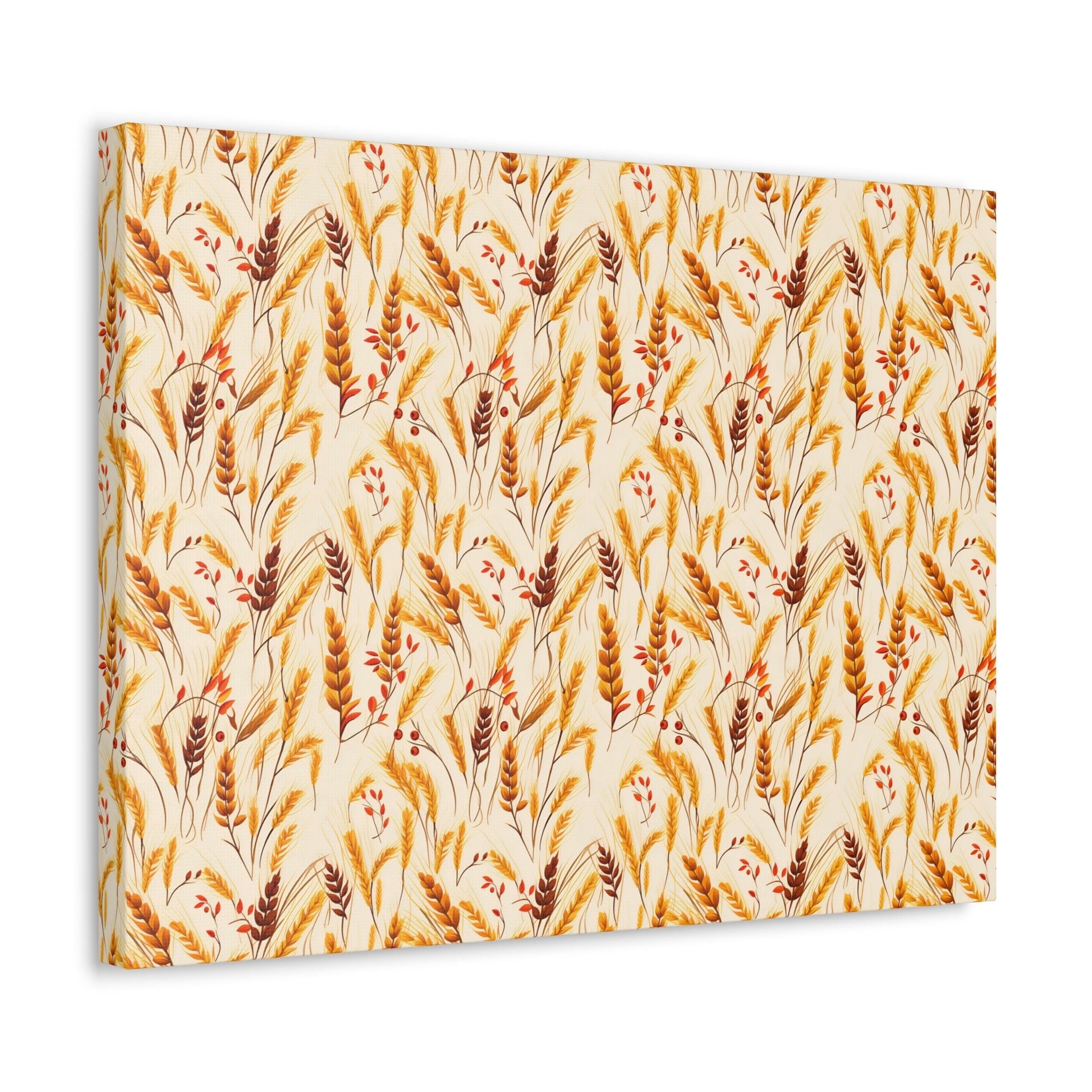 Golden Harvest: An Autumn Collage of Wheat and Berries - Satin Canvas, Stretched - Pattern Symphony