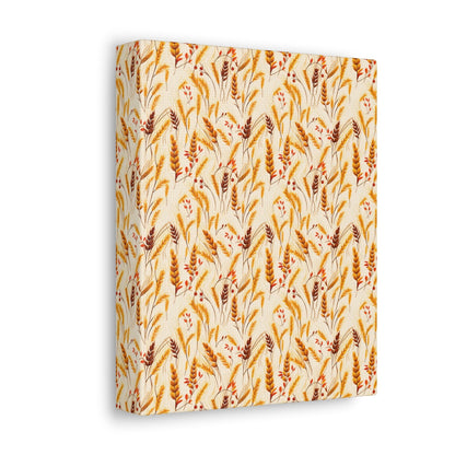 Golden Harvest: An Autumn Collage of Wheat and Berries - Satin Canvas, Stretched - Pattern Symphony