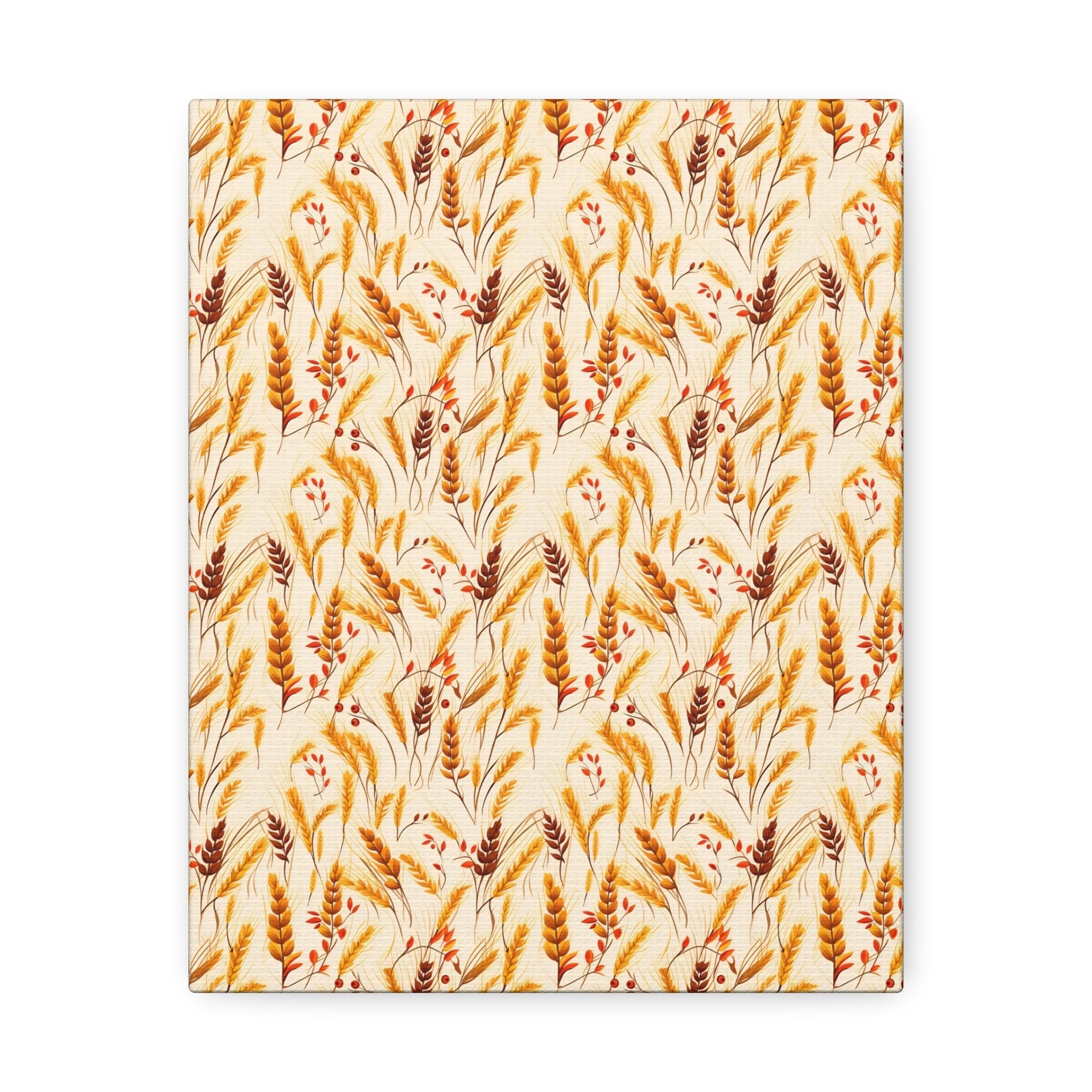 Golden Harvest: An Autumn Collage of Wheat and Berries - Satin Canvas, Stretched - Pattern Symphony