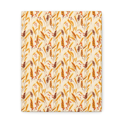 Golden Harvest: An Autumn Collage of Wheat and Berries - Satin Canvas, Stretched - Pattern Symphony