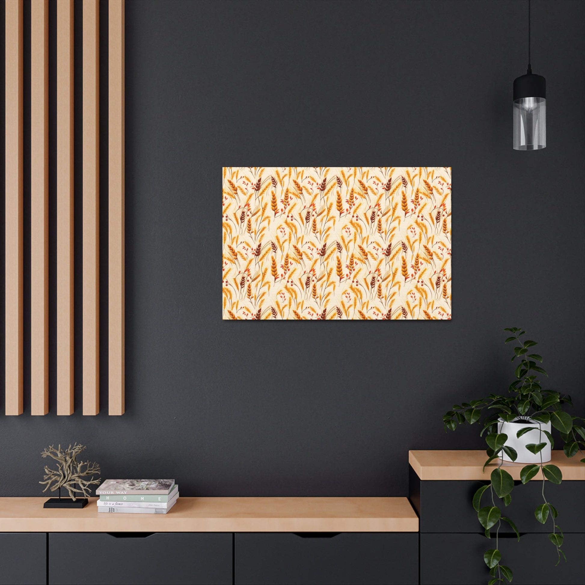 Golden Harvest: An Autumn Collage of Wheat and Berries - Satin Canvas, Stretched - Pattern Symphony