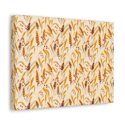 Golden Harvest: An Autumn Collage of Wheat and Berries - Satin Canvas, Stretched - Pattern Symphony