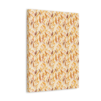 Golden Harvest: An Autumn Collage of Wheat and Berries - Satin Canvas, Stretched - Pattern Symphony