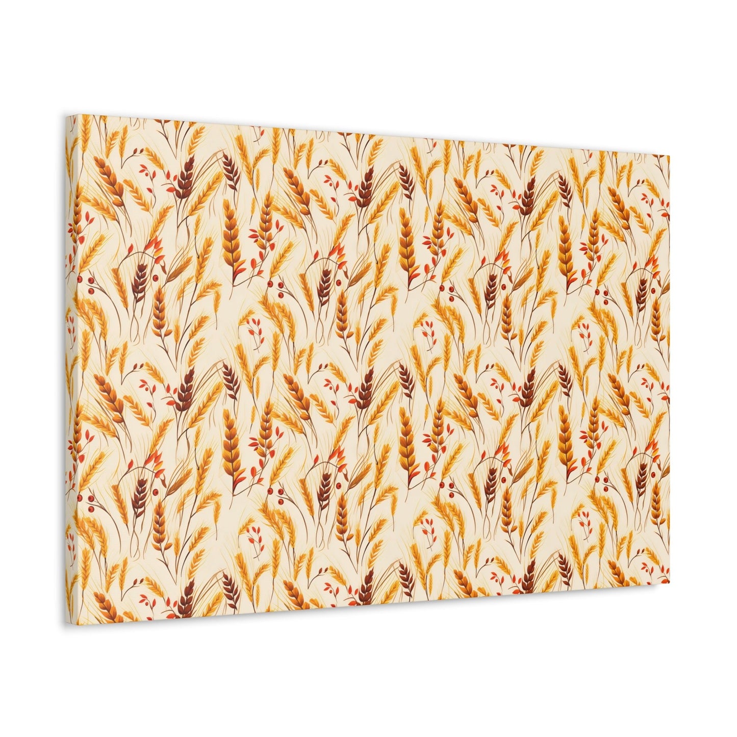 Golden Harvest: An Autumn Collage of Wheat and Berries - Satin Canvas, Stretched - Pattern Symphony