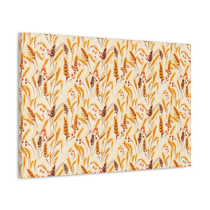 Golden Harvest: An Autumn Collage of Wheat and Berries - Satin Canvas, Stretched - Pattern Symphony