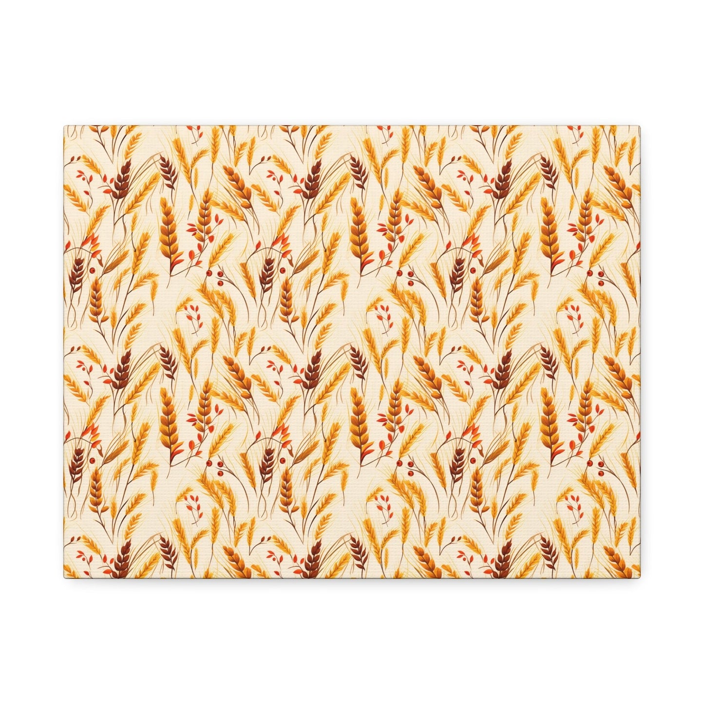 Golden Harvest: An Autumn Collage of Wheat and Berries - Satin Canvas, Stretched - Pattern Symphony