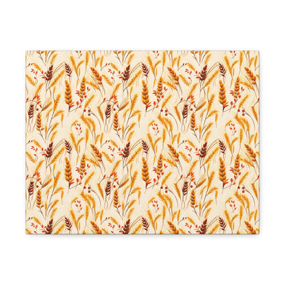 Golden Harvest: An Autumn Collage of Wheat and Berries - Satin Canvas, Stretched - Pattern Symphony