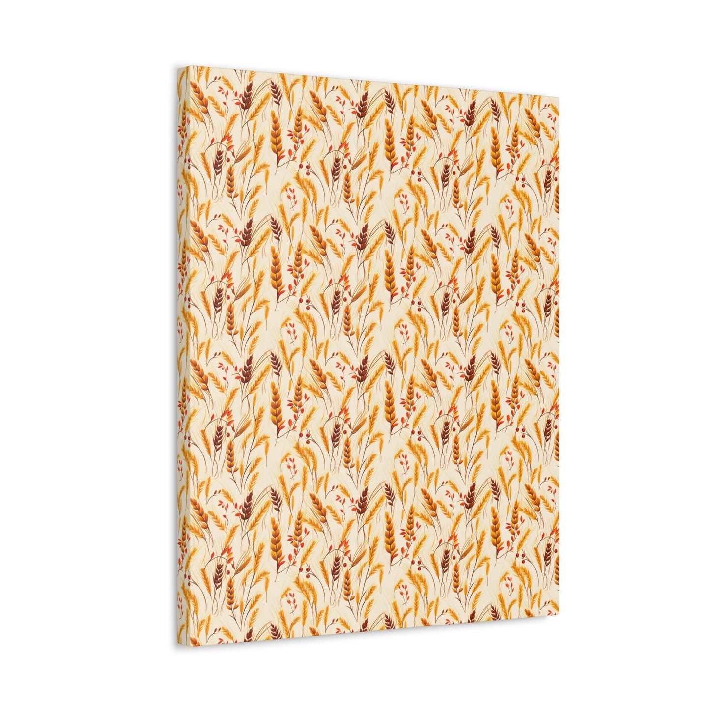 Golden Harvest: An Autumn Collage of Wheat and Berries - Satin Canvas, Stretched - Pattern Symphony