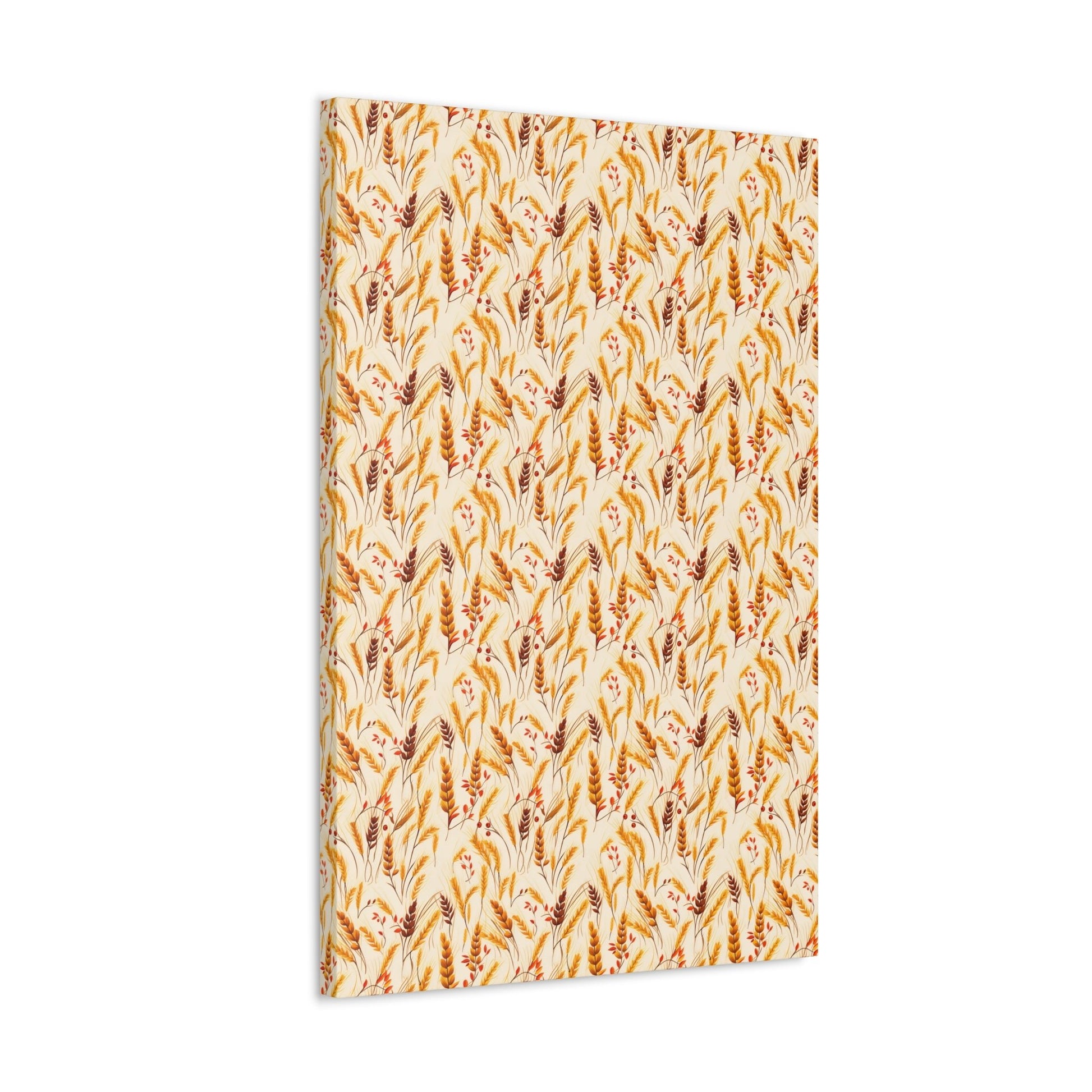 Golden Harvest: An Autumn Collage of Wheat and Berries - Satin Canvas, Stretched - Pattern Symphony