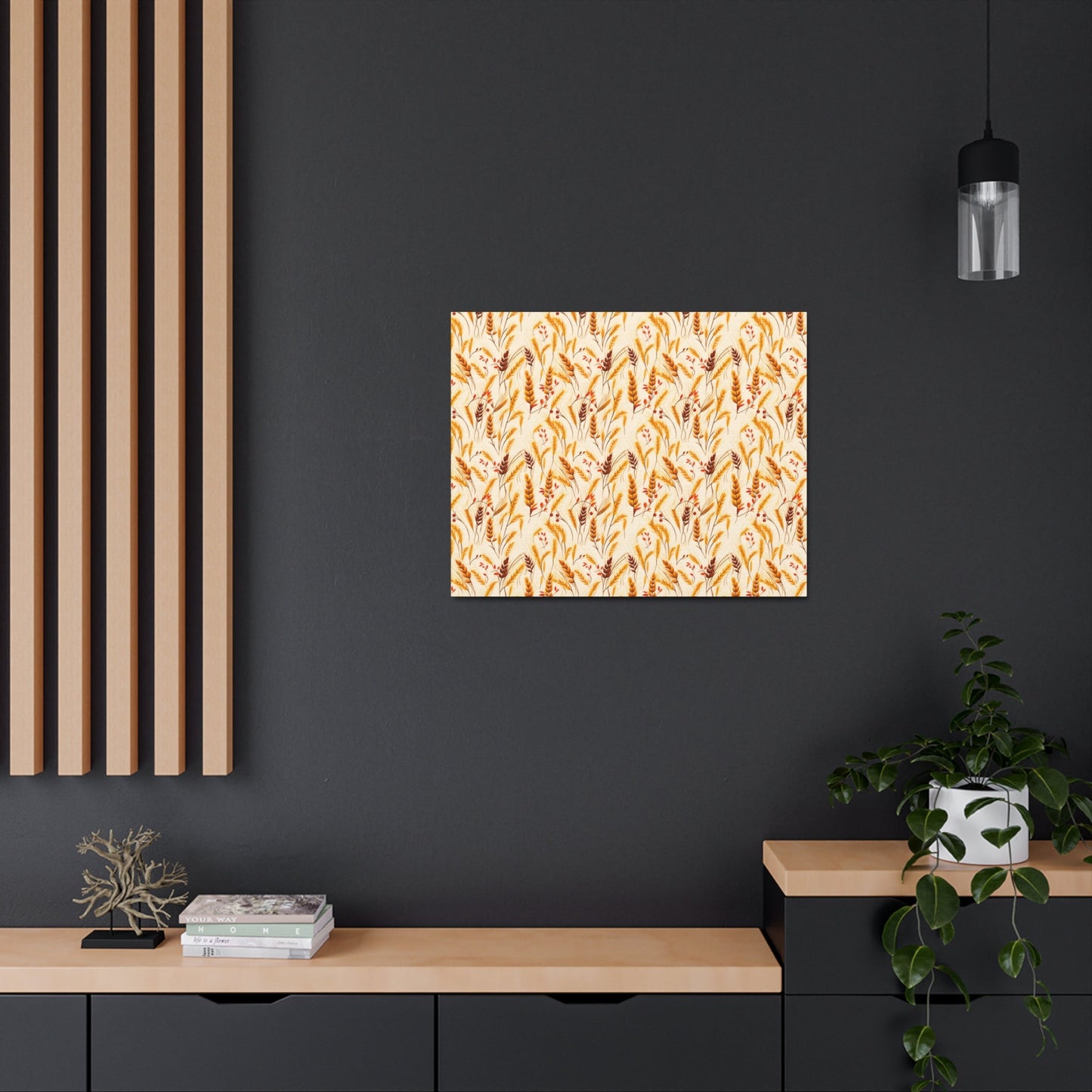 Golden Harvest: An Autumn Collage of Wheat and Berries - Satin Canvas, Stretched - Pattern Symphony