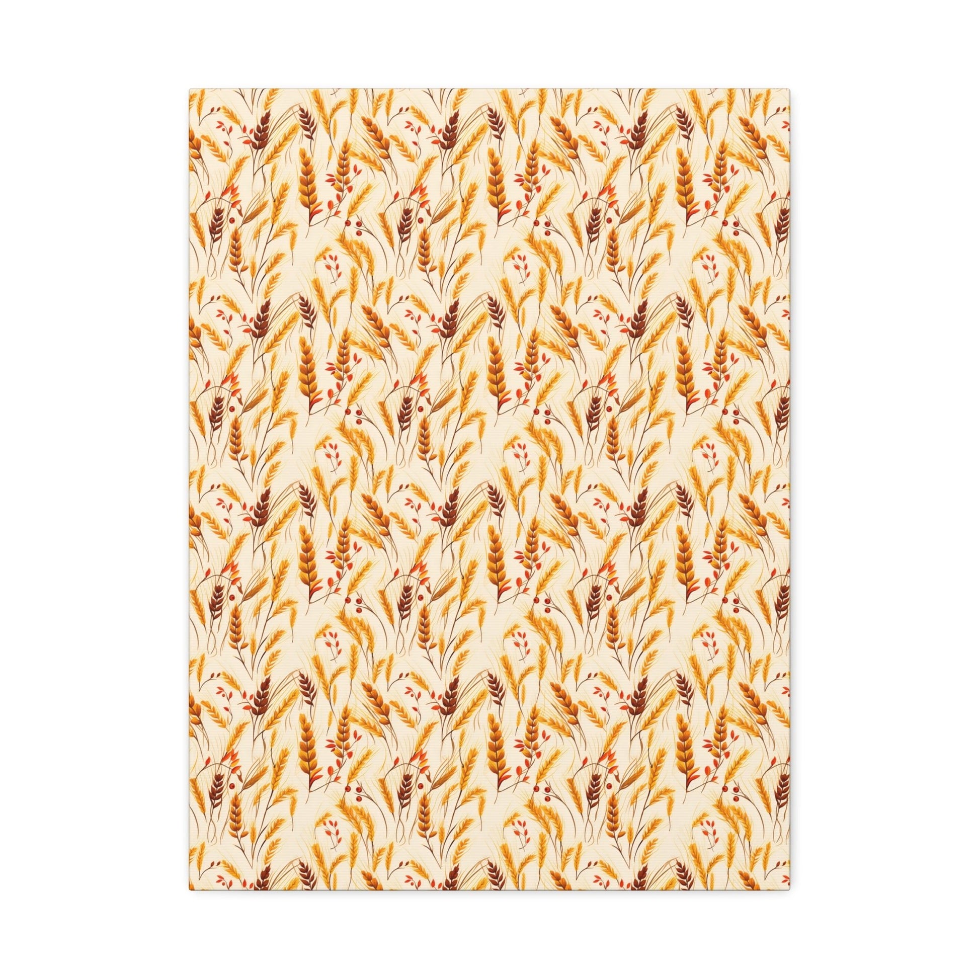 Golden Harvest: An Autumn Collage of Wheat and Berries - Satin Canvas, Stretched - Pattern Symphony