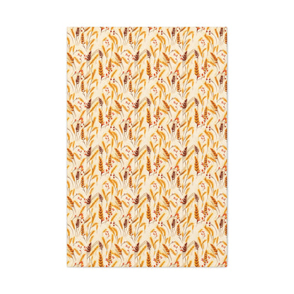 Golden Harvest: An Autumn Collage of Wheat and Berries - Satin Canvas, Stretched - Pattern Symphony