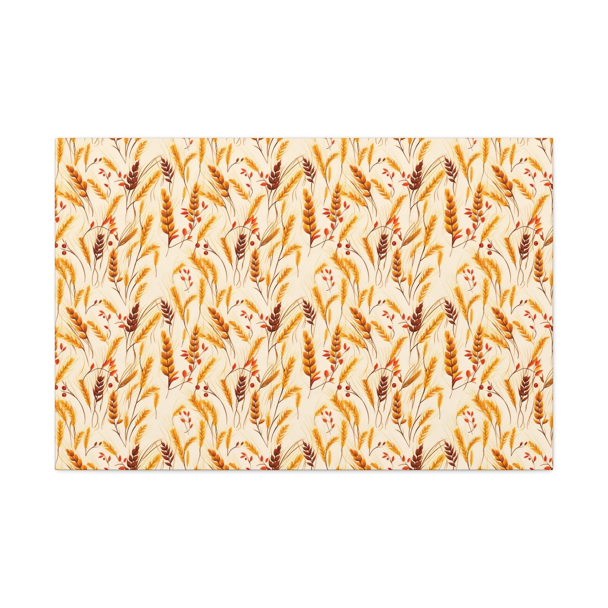 Golden Harvest: An Autumn Collage of Wheat and Berries - Satin Canvas, Stretched - Pattern Symphony