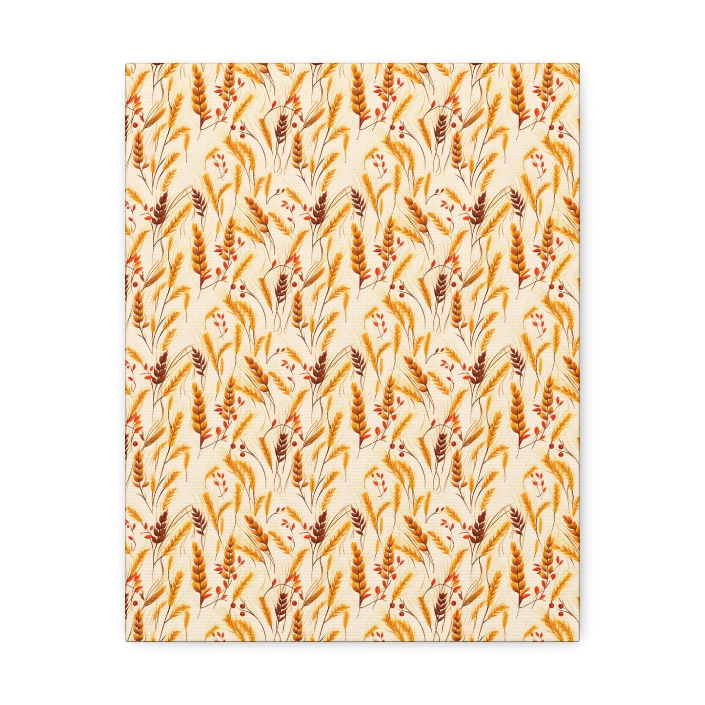 Golden Harvest: An Autumn Collage of Wheat and Berries - Satin Canvas, Stretched - Pattern Symphony