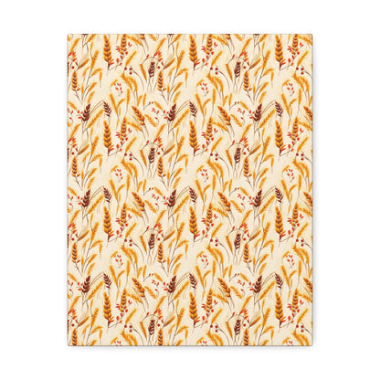 Golden Harvest: An Autumn Collage of Wheat and Berries - Satin Canvas, Stretched - Pattern Symphony