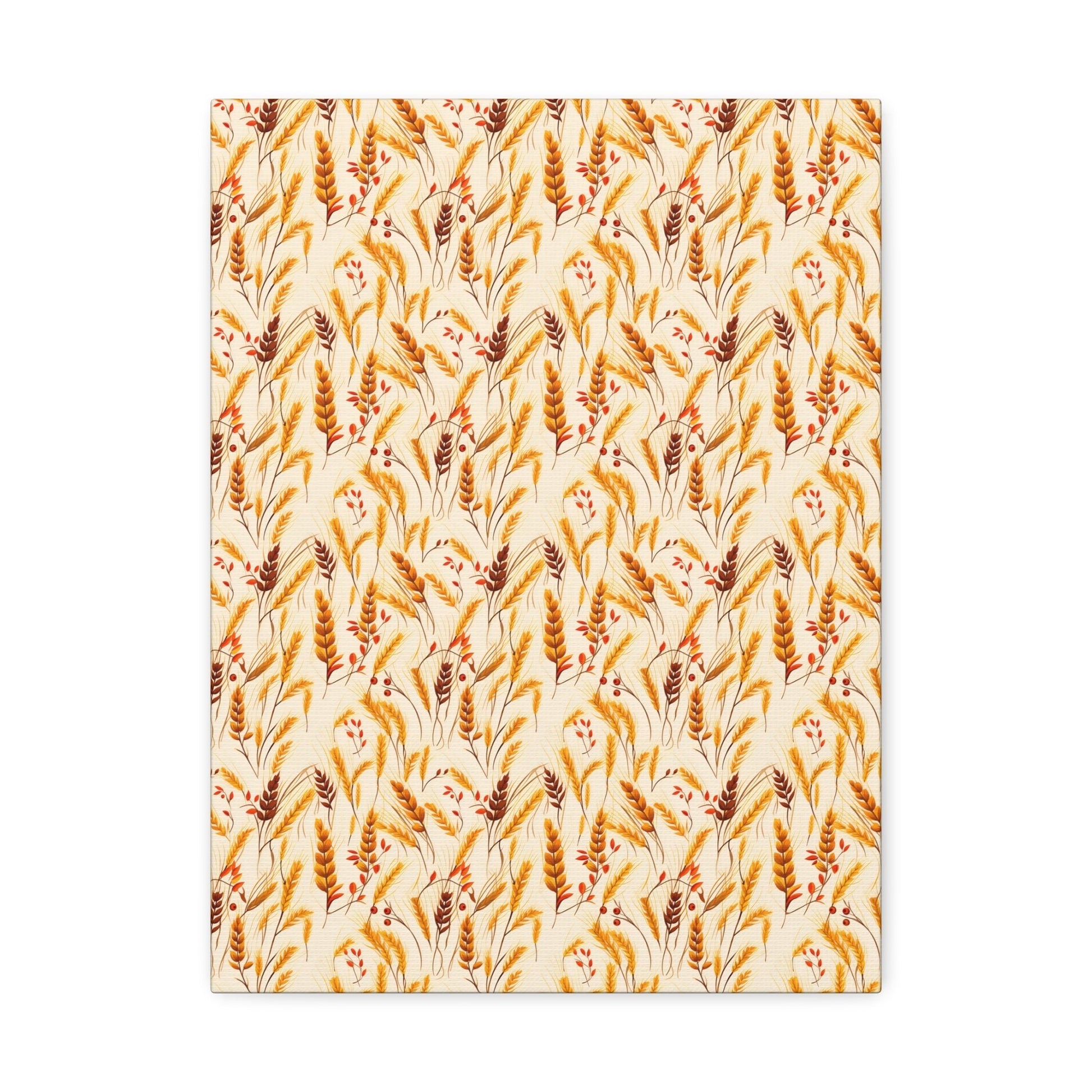 Golden Harvest: An Autumn Collage of Wheat and Berries - Satin Canvas, Stretched - Pattern Symphony